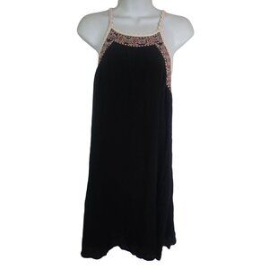 House of Harlow 1960 Boho Black Sleeveless‎ Dress With Embroidered Trim M